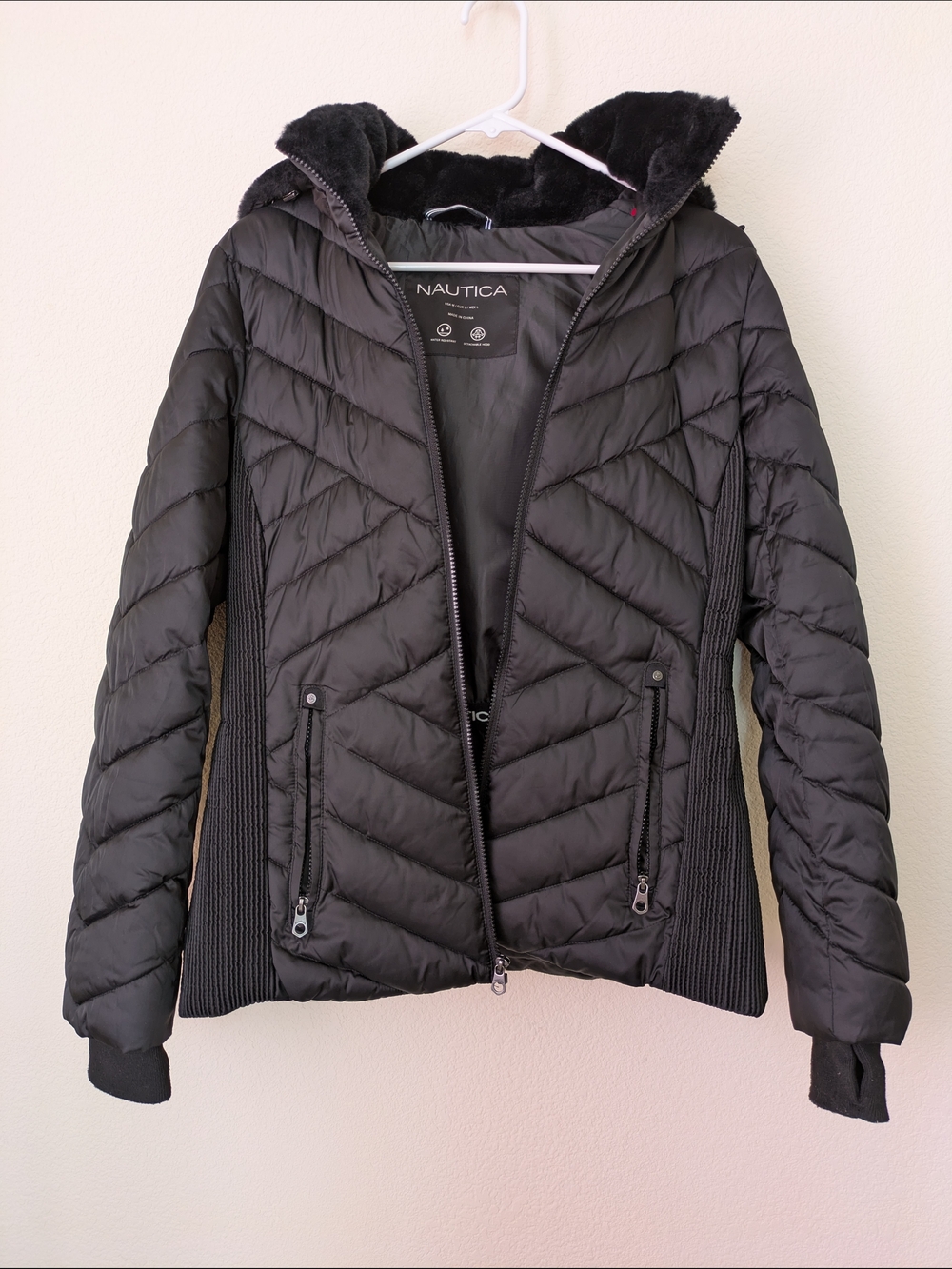 Nautica Women's Black Quilted Puffer Jacket with Hood